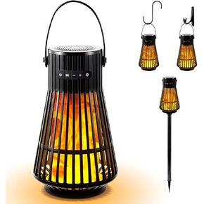 Outdoor Bluetooth Flame Speaker, Tesoorda LED Flickering Flame Effect Speaker with Torch Light, Portable Waterproof Wireless Speaker with Wall Mounted Hook&S Hook&Stake for Camping, Deck, Patio, 2Pack