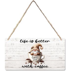 علامة خشبية لأقزام القهوة، لافتة معلقة على شكل قهوة جنوم مضحكة لتزيين الحائط لمحبي القهوة، ديكور فني عتيق للتعليق، ديكور باب المطبخ وبار القهوة مقاس 12 × 6 بوصة in Kuwait