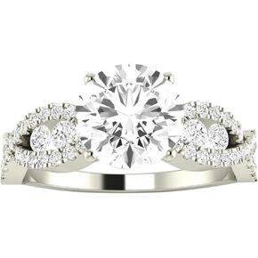 14K White Gold 1.6 CTW Round Cut Designer Twisting Eternity Channel Set Four Prong Diamond Engagement Ring, K Color I2 Clarity, 1 Ct Center