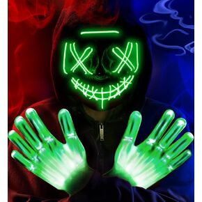 Halloween Mask LED Light Up Purge Mask with LED Gloves, 3 Modes Glow Scary Halloween Costume for Kids Boys Girl Teen Halloween Decorations Cosplay Anonymous Carnival Costumes