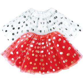 Red Tutu for Girls & White Tulle Skirt, Tutus Set Summer Skirts for Valentine' s Day Dress Up, Memorial Day / 4th of July