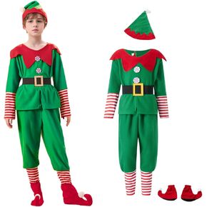 Christmas Costume Outfit for Boys Girls, Elf Costume Cosplay Xmas Party Festive Outfits for Kids 2 3 4 5 6 7 8 Year