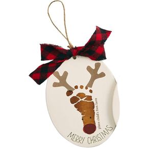 Mud Pie Baby Footprint Christmas Ornament, Reindeer, 5" x 4"