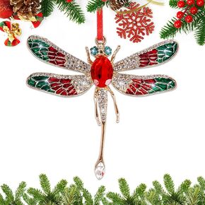 Dragonfly Christmas Ornament 2024 Red Green Dragonfly Ornament for Christmas Tree Dragonfly Keepsake Gifts for Dragonfly Lovers Metal Dragonfly Gifts for Women Men Kids Teens Girls Boy