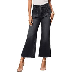 Dokotoo Women's Jeans High Waisted Flare Jeans Raw Hem Denim Pants with Pockets