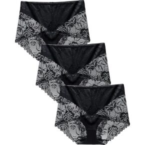 Women's High Waisted Brief Lace Panties, French Hipster underwear