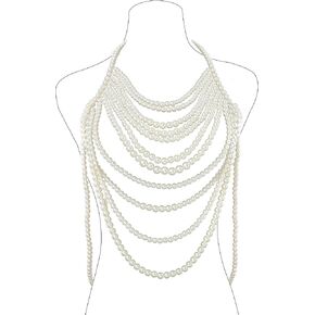CanB Pearl Body Chain Shoulder Necklace Pearl Top Bikini Sexy Bra ChainPearls Shoulder Chains Bra Chain Jewelry for Women Rave Nightclub Party Body Accessories (B)