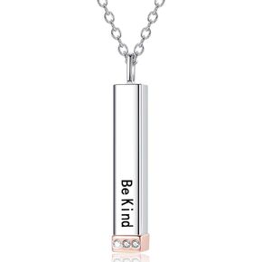 Be Kind of A B Necklace for Women:925 Sterling Silver Hidden Message Necklace-Rose Gold/14k Gold/Silver 3D Vertical Bar Pendant Best Friends Sisters Friendship Sorority Jewelry Gifts