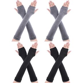 Bememo 4 Pairs Arm Warmer Fingerless Gloves for Women Long Arm Sleeves Knitted Elbow Length Gloves Gothic Thumb Hole Gloves
