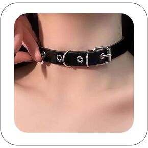 Black Choker Necklace for Women Punk Goth Metal Link Leather Collar Chokers Necklace Cosplay Rock Neck Chain Leather Chain Metal Link jewelry Sexy Necklace for Women Trendy