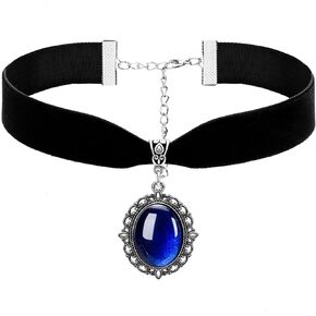 Gothic Victorian Choker, Black Gothic Velvet Choker Necklace, Vintage Cameo Necklace Goth Pendant Necklace, Christmas Halloween Jewelry Gift for Women (Blue)