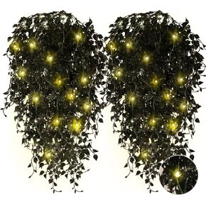 RECUTMS Artificial Hanging Plants with Lights 4Pcs 33 Inch Faux Hanging Plant Fake Ivy Vine Leaves Greenery UV Resistant Ivy for Indoor Outdoor Bedroom Porch Garden Home Christmas Party Decor (White)