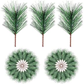 35pcs Christmas Pine Greenery Picks, 3.15x2.36in Artificial Green Pine Needles Branches Fake Pine Twigs Faux Pine Leaves for Home Garden Holiday Decoration