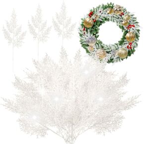 SNAIL GARDEN 24Pcs 12.8"/32.5CM Artificial Snowy Pine Needles Branches, Xmas Pine Picks Pine Twigs,Fake Winter Pine Tree Pick,Christmas Wreath Making Supplies for DIY Christmas Tree Decor