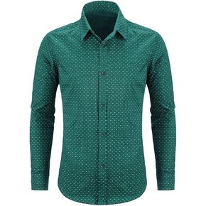 WULFUL Men's Casual Long Sleeve Dress Shirt Print Cotton Business Button Down Shirts Regular Fit