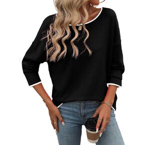PrinStory Women's Fall Sweaters Loose 2024 Long Sleeve Outfits Crewneck Knit Lightweight Casual Pullover Tops