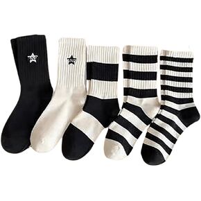 Verdusa Women's 5 Pairs Striped Mid Calf Socks Colorblock Crew Socks