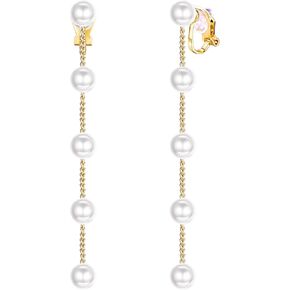 ORAZIO Clip On Earrings,Pearl Clip on Earrings for Women Long Pearl Drop Dangle Earrings,Lightweight Bow Heart CZ Clip On Hoop Earrings - Statement Fake Earrings Ear Clips Jewelry for Wedding Bridal
