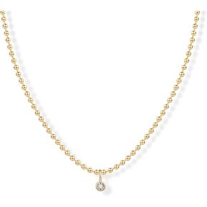 PAVOI 14K Gold Plated Dainty Tube Ball Square Beaded Chain Bezel Set Solitaire Pendant Necklace for Women | Round Princess Marquise Cubic Zirconia Statement Necklace