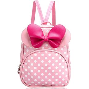 Voikukka Cute Mini Mouse Backpack for Toddler Girls Leather Kid Crossbody Bag Pink Toddler Purse Small Kids Mini Backpack Travel Backpack Baby Girl Backpack