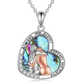 POPKIMI Sister Birthday Gifts from Sister /Brother 2/3 /4/5 Sisters Necklace Sterling Silver Crystal Abalone Shell Sister Necklaces Gifts for Sister Always My Sister Forever My Friend Pendant Necklace Fashion Jewelry Gifts for Women Friend Sister Female F