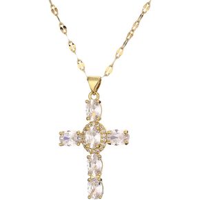 Baptism Cross Necklace for Women First Communion Silver Cross Necklaces Rainbow Cross Necklace Religious Gifts for Women