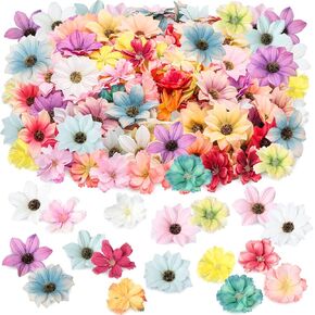 Hanaive 200 Pcs Halloween Faux Flower Heads Mini Artificial Flower Heads Fake Peony Daisy Rose Plum Blossom Flowers Multicolor Small Silk Daisy Flower Heads for DIY Home Wedding Crafts Decoration