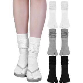3 Pairs Flip Flop Socks Slouch Scrunch Socks Tabi Socks Split Toe Socks Japanese Long Knit Socks for Women