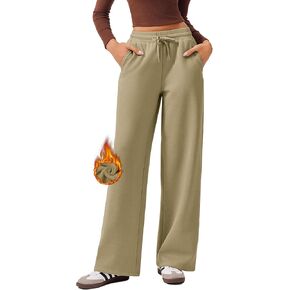 PINSPARK Womens Fleece Wide Leg Sweatpants High Waisted Athletic Sweat Pants Winter Baggy Workout Pant with Pocket