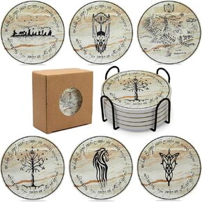 Rings Absorbent Coasters for Drinks,Coasters for Home Decor,6Pcs Rings Stone and Cork Coaster Set with Holder for Coffee Table，Merchandise Gift for Women Men Fans