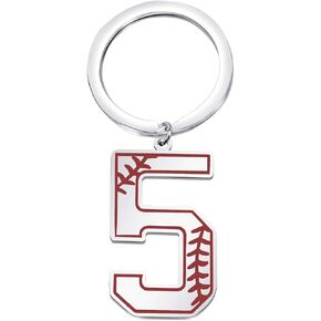 FAADBUK Baseball Initial Keychain Baseball Lucky Number Jewelry Baseball Jersey 0-9 Inspiration Pendant Keychain (Baseball 5 K-S)