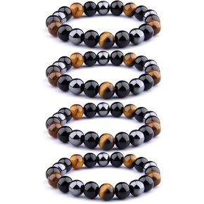 سوار FORUBUS للحماية الثلاثية، سوار مطرز بالحجر الطبيعي من حجر الهيماتيت عين النمر، سوار قابل للتمدد كتميمة تجلب الحظ والثروة in Kuwait