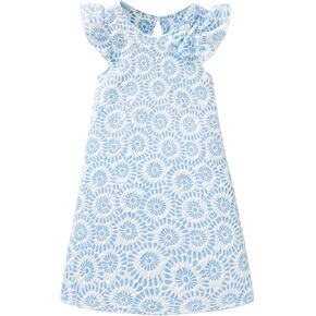 OYOANGLE Girl's Floral Jacquard Cap Sleeve Round Neck Dress Cute Tunic Knee Length Dress Casual Dress
