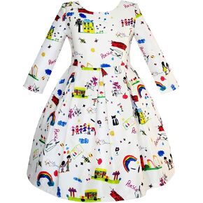 Sunny Fashion Girls Dress Satin Butterfly Hydrangea Flower Printed Size 5-12