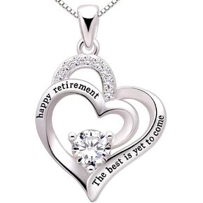 ALOV Jewelry Sterling Silver happy retirement the best is yet to come Love Heart Cubic Zirconia Pendant Necklace