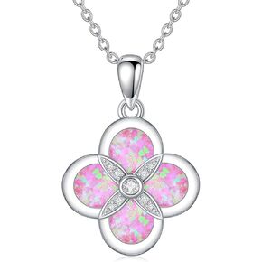 Moissanite Moss Agate/Pearl/Opal Four Leaf Clover Necklace Pendant 925 Sterling Silver Four Leaf Clover Necklace Pendant Gift for Women