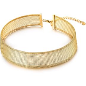 COOLSTEELANDBEYOND Gold Mesh Choker Necklace for Women, Statement Jewelry, Fashionable Metal Collar for Parties