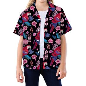 SANGTREE Girls & Women's Hawaiian Shirts Button Down Short Sleeve Beach Shirts Vacation Holiday Blouse Tops, 2 Years - US 2XL