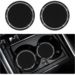 2PCS Bling Car Cup Coaster, 2.75 Inch Anti-Slip Auto Car Cup Holder Insert Coasters, Crystal Rhinestone Auto Drink Cup Mat for Women Girls, Universal Interior Accessories (Black & White)