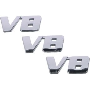 BYOBYO 3Pcs V6/V8/2.0T 3D Car Emblem Badge Decal, Metal Badge Decal Silver Car Fender Emblem Stickers Letter Logo Decals Vehicle Exterior Decoration for Truck, SUV(2.0T)