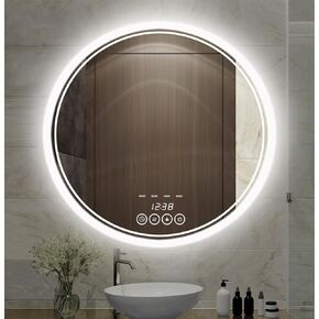 24 Inch Wall-Mounted Round Bathroom Mirror with LED-Lights - Vanity Mirrors(24" x 24")