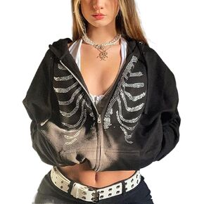 Women Girls Y2k Zip Up Hoodie Vintage Graphic Long Sleeve Oversized Jackets Harajuku Grunge Hooded Sweatshirt