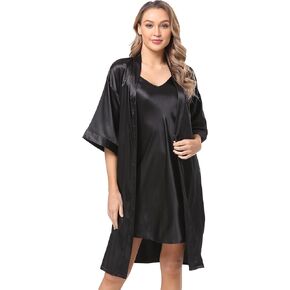 Women's Silk Pajamas Set 2 Piece Satin Robe with Cami Sexy Nightgown Wedding Day Bride Kimono Sleepwear Sets