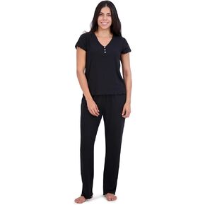 Aerosoles Women's Ribbed Henley Cozy Pjs 2 Piece Lounge Cotton Pajama Set