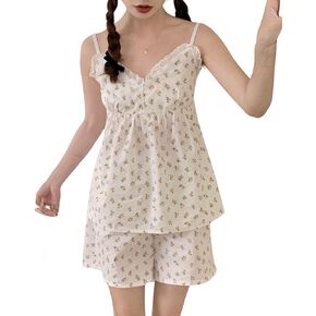 Women's Floral Printed Cami Pajama Set with Shorts, White
