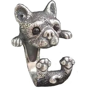 Men's Vintage Gothic Pitbull Bulldog Dog, Fashion Open Adjustable Boxer Dog Statement Rings, Personalized Animal Punk Bulldog Dog Band Ring 3D Wrap Ring Jewelry Christmas Gifts for Men Women