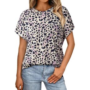 Dokotoo Womens Tops Crewneck Floral Print Short Sleeve Summer T Shirts for Women Casual Loose Fit Blouses