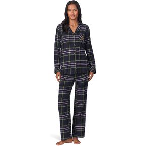Lauren Ralph Lauren Women's Long Sleeve Brushed Twill Notch Collar Pajama Set