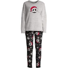 Womens Nightmare Before Christmas Jack Skellington Plush Christmas Pajamas Set (Large)