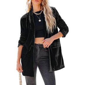 Velvet Blazers Jackets for Women Trendy Lapel Collar Blazer Velvet Suit Casual Business Long Sleeve Cardigan Outerwear